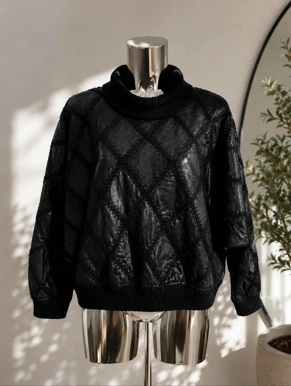 Vintage Handmade Genuine Leather Batwing Sweater Size M